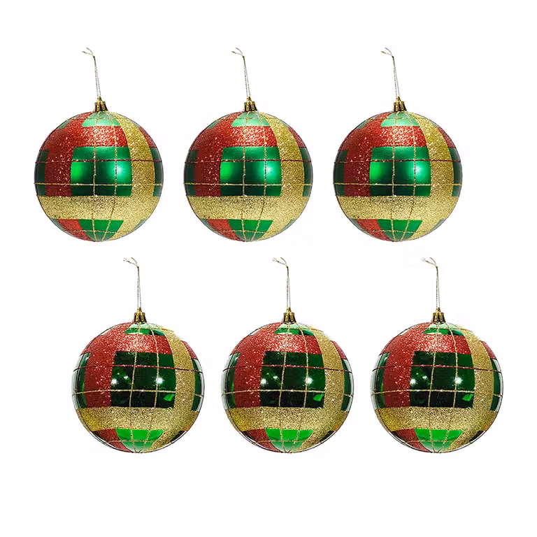 VESTIAMO CASA Set di 6 palline di Natale con glitter nei colori rosso, verde e oro, diametro: 8 cm