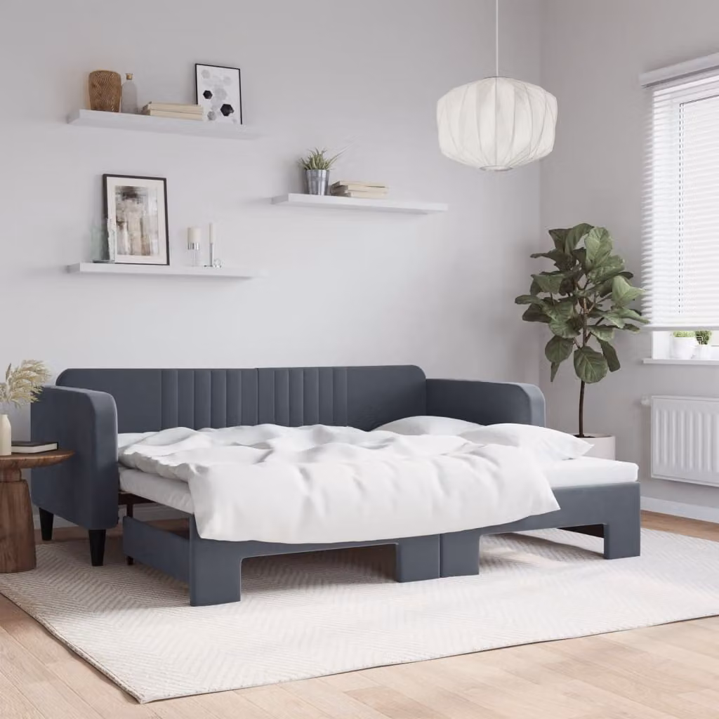 vidaXL Divano Letto Moderno in Velluto Grigio con Letto Estraibile L/P/H: 223 x 75 x 90 cm