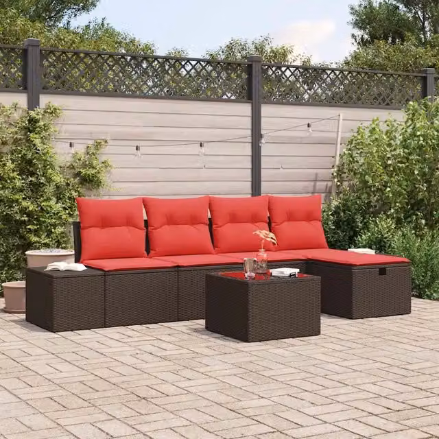 Set Divano da Giardino 6 pz Marrone polyrattan 3359373