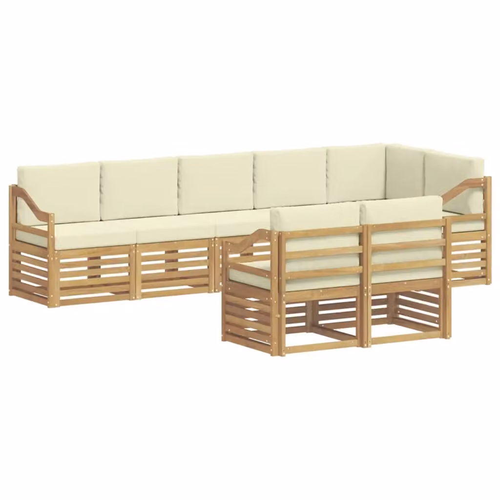 Set di divani da esterno a L vidaXL in legno di acacia con cuscini bianchi e beige – 2