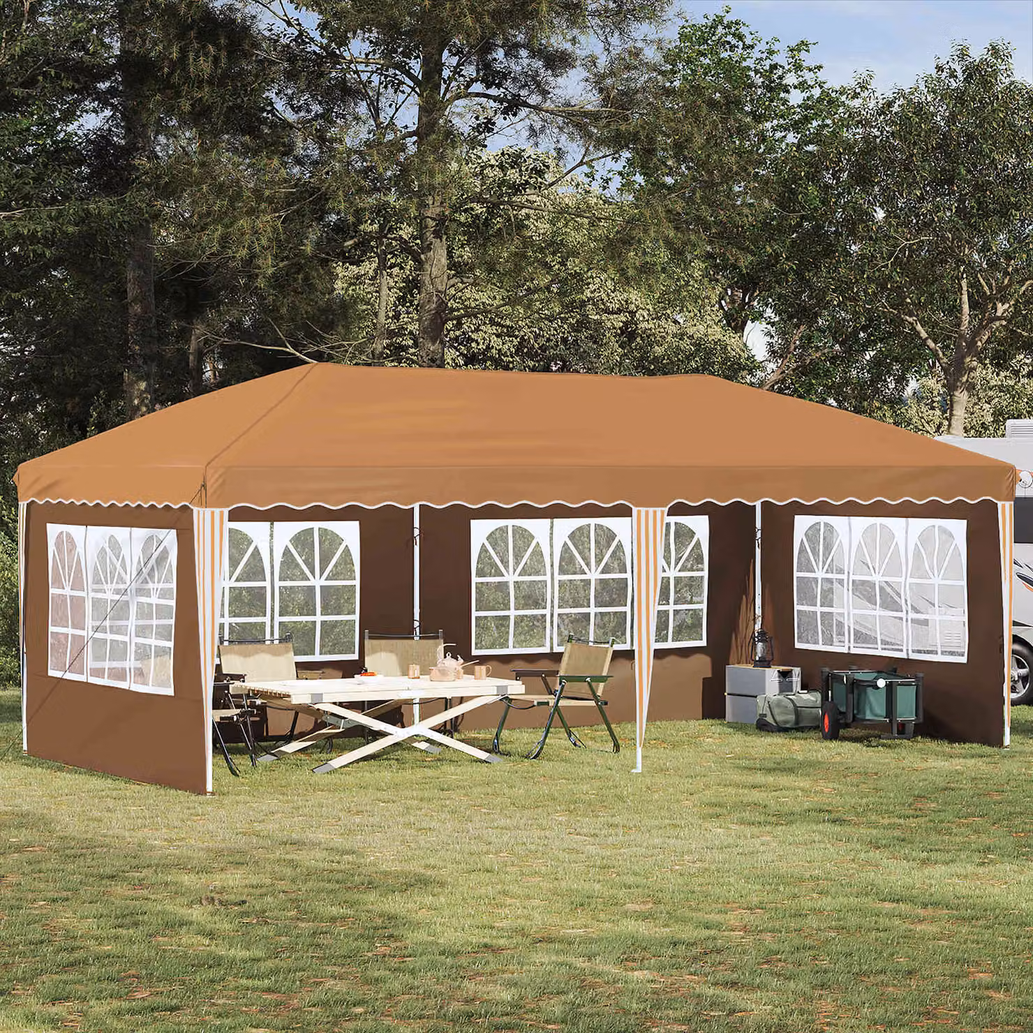 vidaXL Tenda per feste a pop-up Beige L: 575 cm, P: 289 cm, H: 245 cm