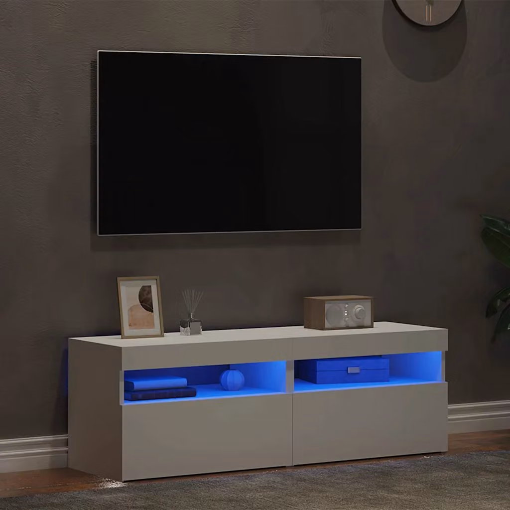 Set di 2 mobili porta TV moderni vidaXL in legno bianco con luci LED integrate L: 60 cm, P: 35 cm, H: 40 cm