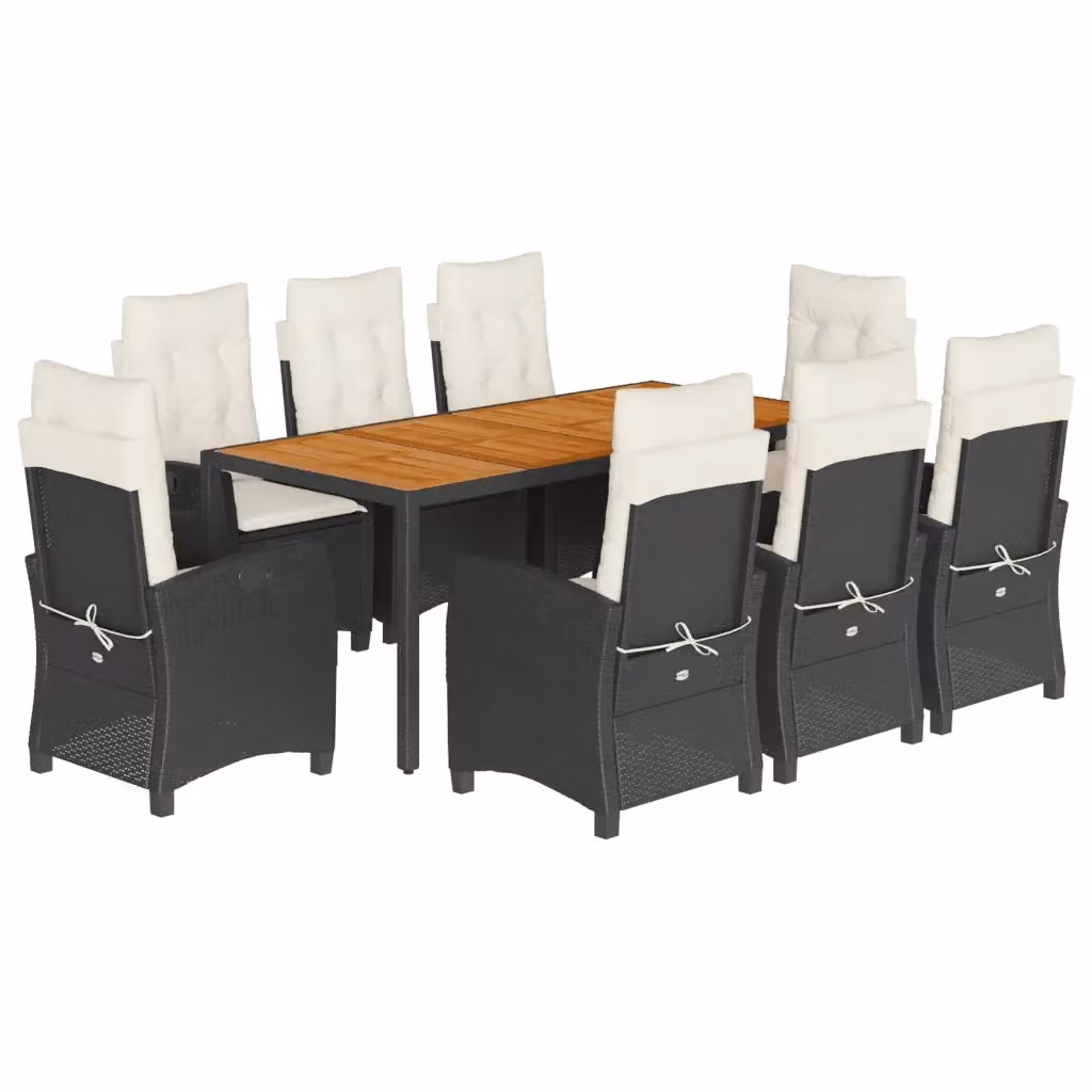 Set da Pranzo da Giardino vidaXL in Legno di Acacia e Polyrattan, 9 Pezzi, Nero e Bianco – 2