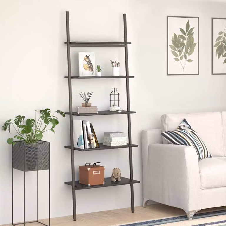 Scaffale a 5 Livelli vidaXL Nero Moderno in Metallo e Legno L: 64 cm, P: 34 cm, H: 185,5 cm