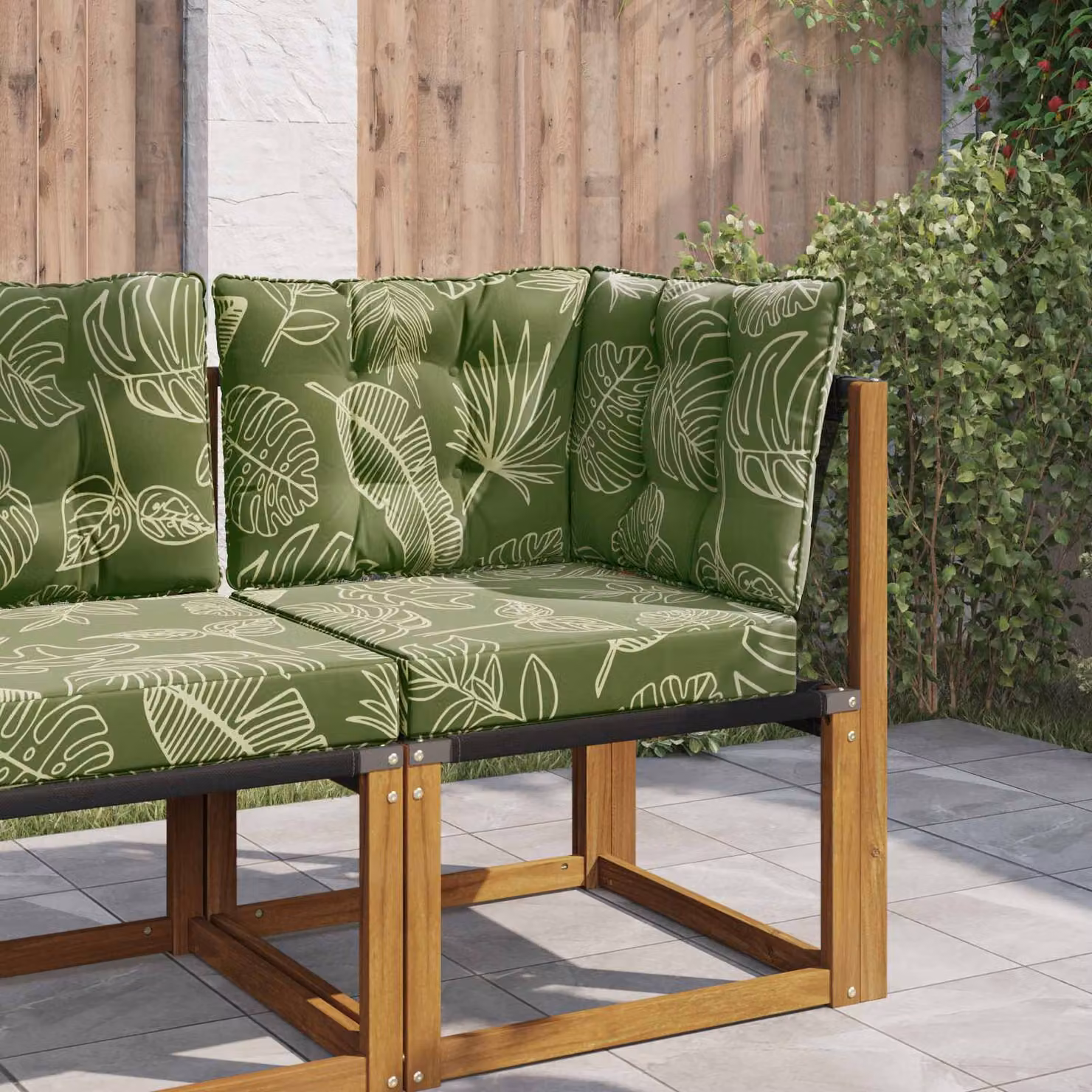 Cuscino per divano da esterno vidaXL verde con design floreale a foglia in poliestere e fodera rimovibile L/P/H: 60 x 60 x 40 cm