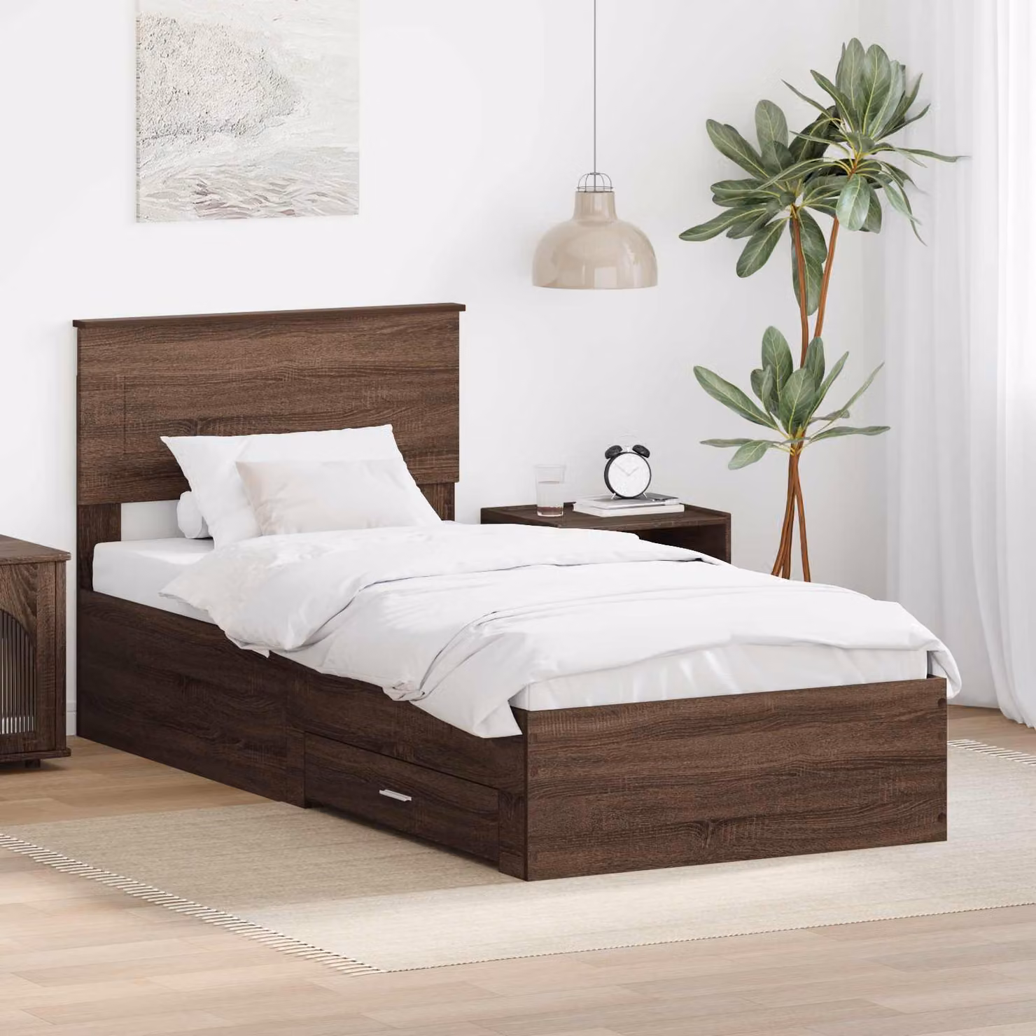 Struttura del letto moderna vidaXL in legno con cassetti, Rovere Marrone e Argento, L 80 x P 190 cm – 1