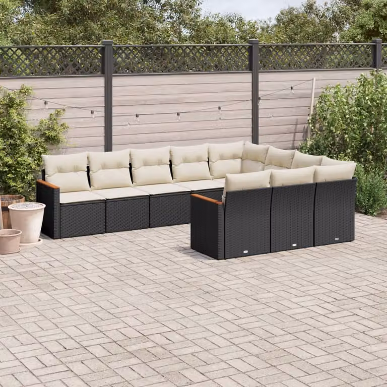 vidaXL Set Divani da Giardino 10pz in Polyrattan con Cuscini Bianchi e Neri