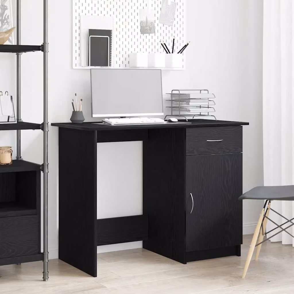 Scrivania moderna vidaXL in legno ingegnerizzato MDF color rovere nero L 100 x P 50 x H 76 cm