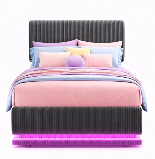 Letto singolo contenitore Chicfurn in velluto a coste grigio scuro con testiera regolabile, illuminazione LED e porta USB-C, L/P: 90 x 200 cm