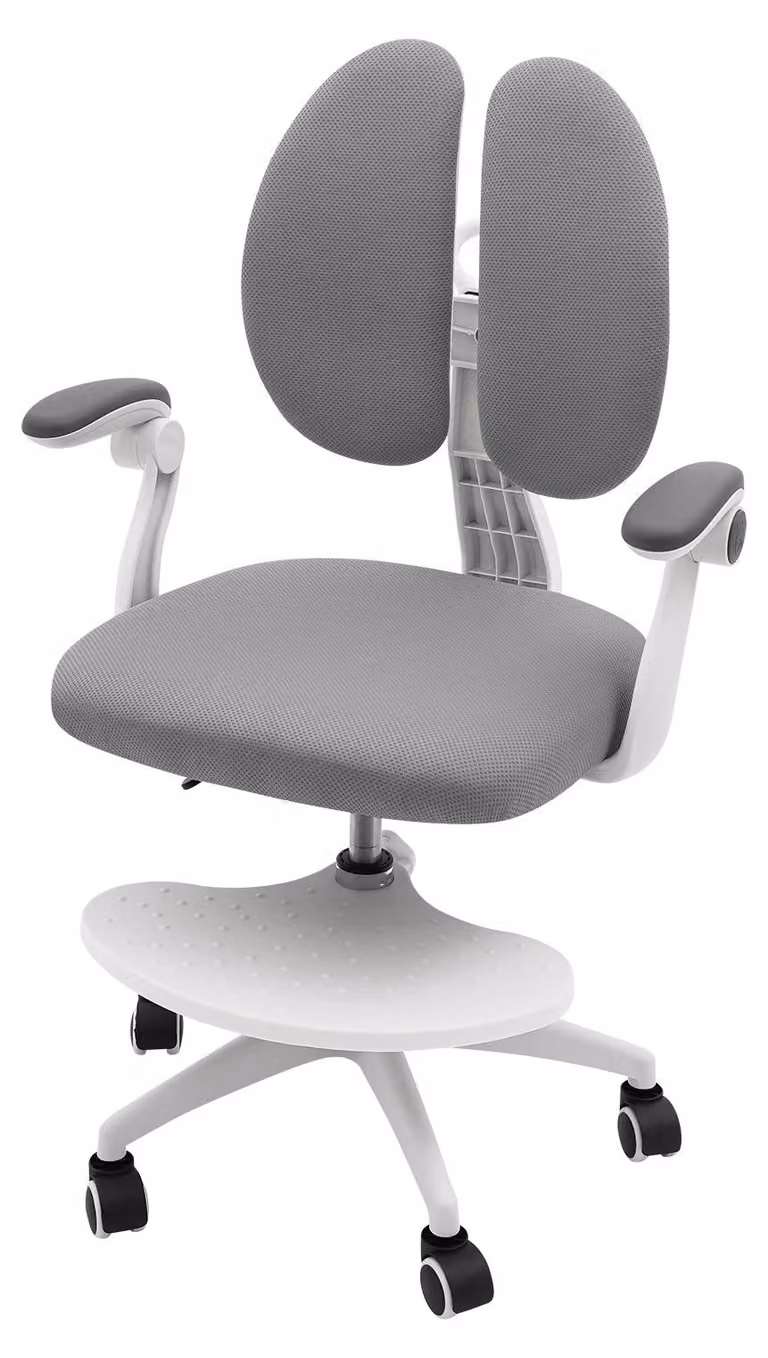 Sedia ergonomica per bambini, scrivania regolabile in altezza, sedia per lo studio con schienale doppio, poggiapiedi e braccioli, imbottitura traspirante, portata fino a 100 kg, colore grigio scuro