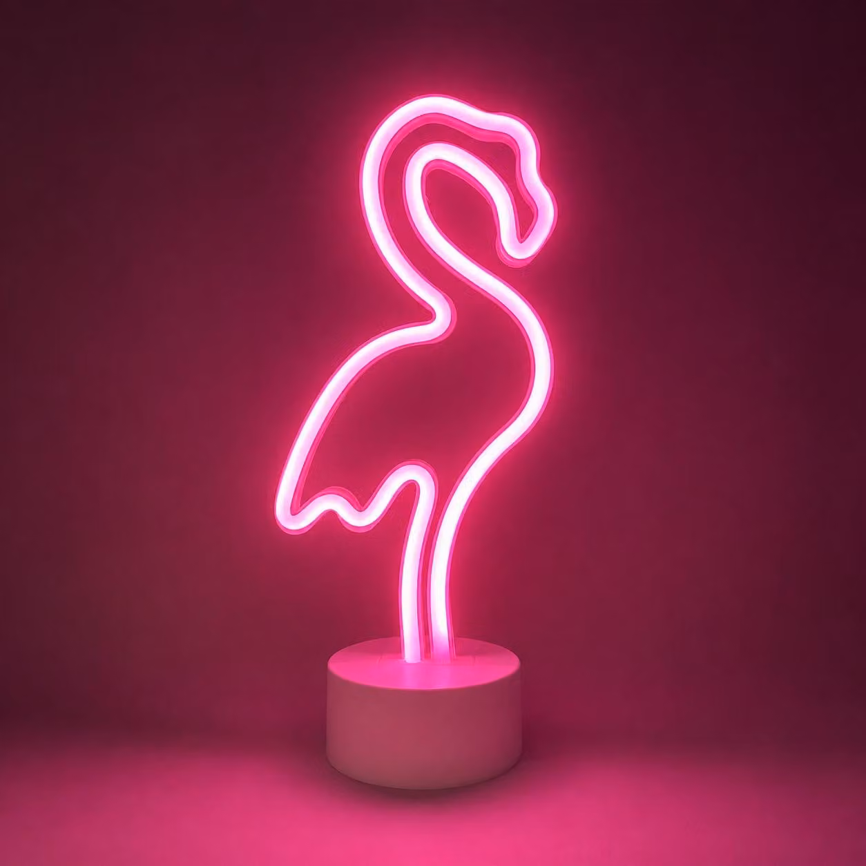 Lampada a forma di fenicottero, con luci LED al neon – Rosa – Alimentazione tramite USB o batterie – Lampada da tavolo LED al neon – Lampada da notte a forma di fenicottero – Luce d'ambiente per camerette, scrivanie, camere da letto e soggiorni – 29,5 cm