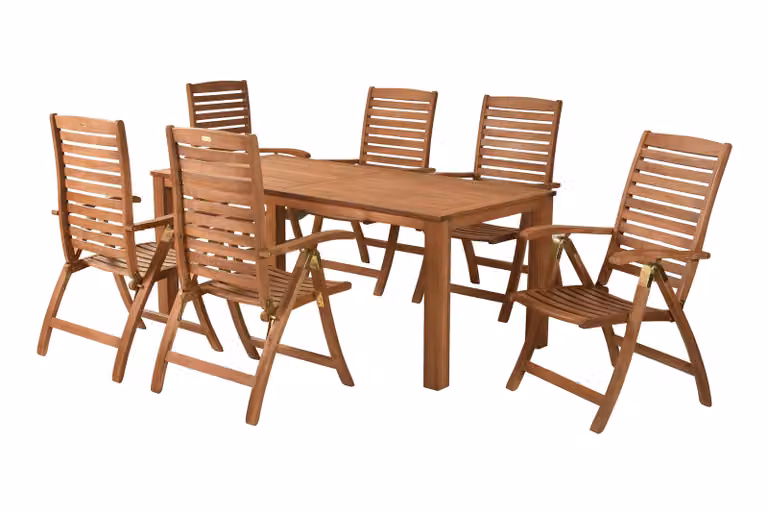 Set di mobili da giardino Merxx Paraiba 7 pezzi, 6 poltrone pieghevoli, tavolo 185 x 90 cm - Acacia