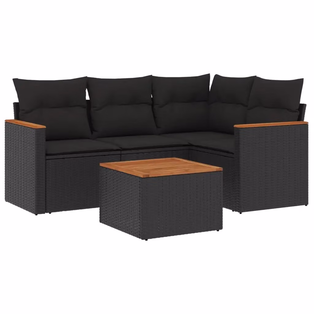 Set Divani da Giardino vidaXL 5 pz in Polyrattan Nero con Cuscini e Tavolino da Caffè – 2