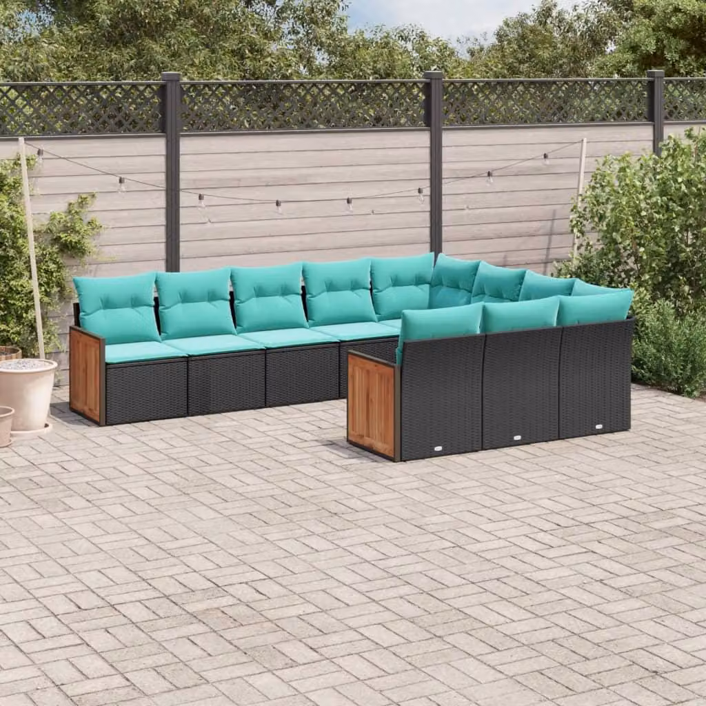 Maison Exclusive - Set da giardino 10 pezzi con cuscini, polyrattan nero