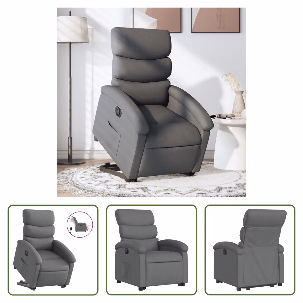The Living Store Poltrona relax con supporto elettrico in tessuto grigio scuro
