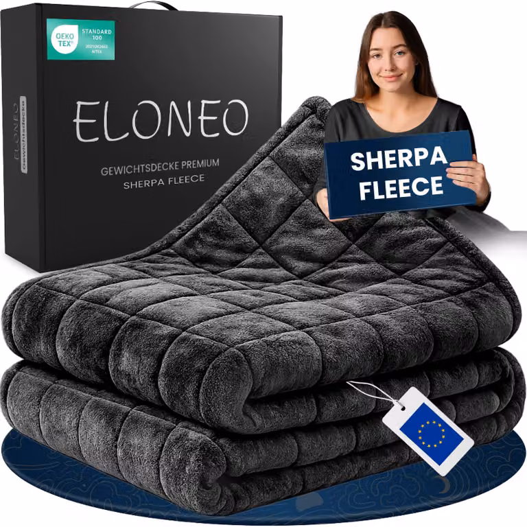 ELONEO Coperta ponderata in pile, sherpa, coperta avvolgente con distribuzione uniforme del peso, Weighted Blanket, 200x200 cm, 7 kg, nero