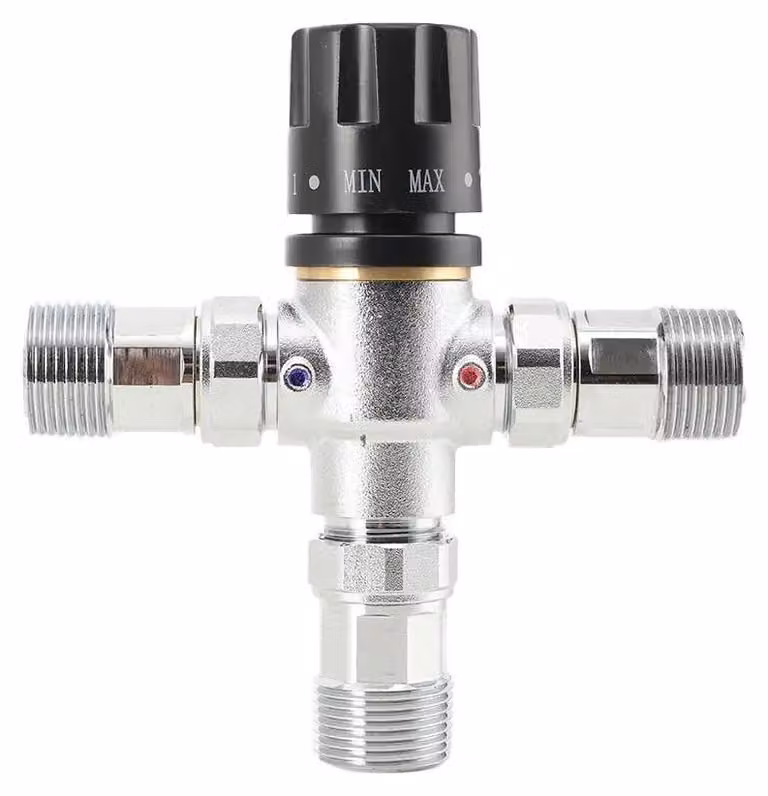 Valvola miscelatrice termostatica - A tre vie - DN20 20 mm - Ottone - Regolazione della temperatura regolabile - Per scaldacqua ad acqua/solare