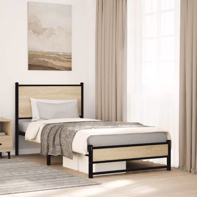 Giroletto in metallo vidaXL con doghe fisse in rovere sonoma, L 80 cm x P 200 cm