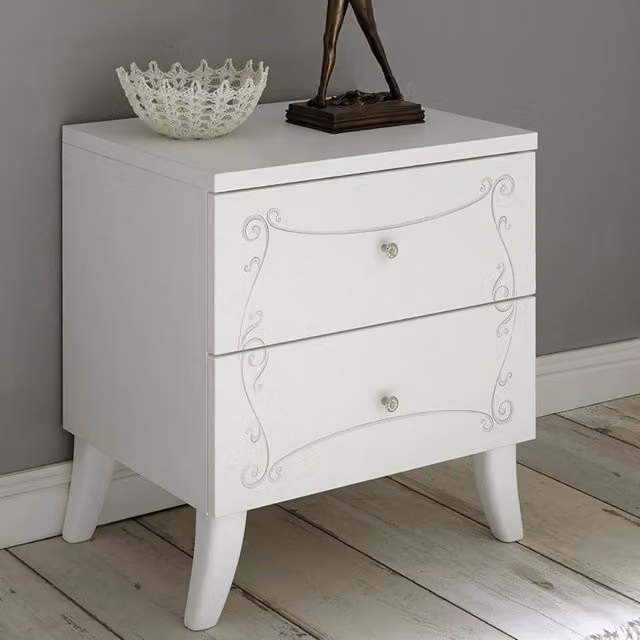 Set di 2 comodini Ararat GIORDANOSHOP colore bianco e argento L: 51 cm, P: 39 cm, H: 56 cm