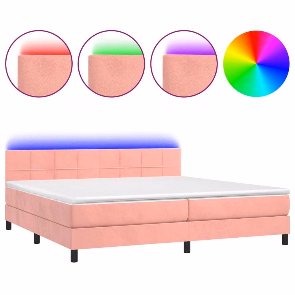 Letto a Molle con Materasso e LED Rosa 200x200 cm in Velluto