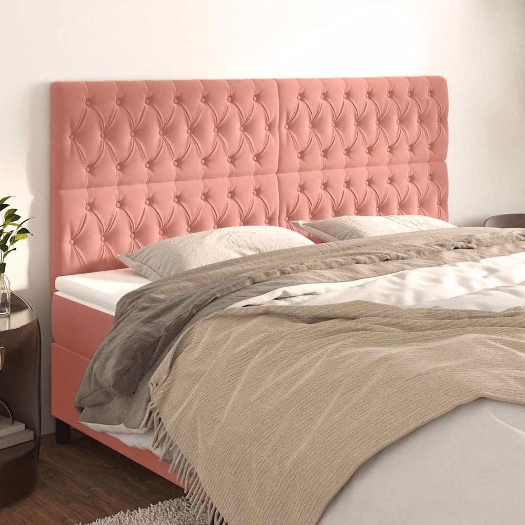 Testiera per letto vidaXL in velluto rosa con pannello imbottito, L/P/H: 180 x 7 x 118/128 cm – 1