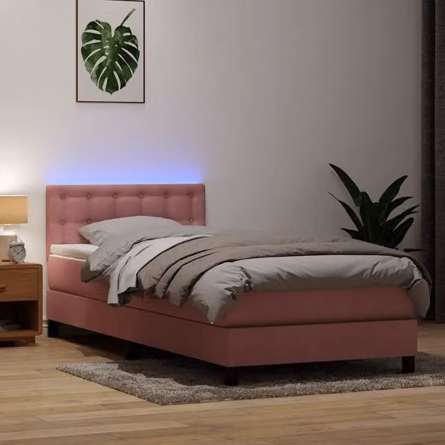 Letto a Molle con Materasso e LED Rosa 80x220 cm Velluto 3317294