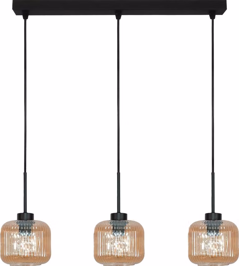 Lampada a sospensione nera, paralume in vetro color ambra, Beka Amber 15-014