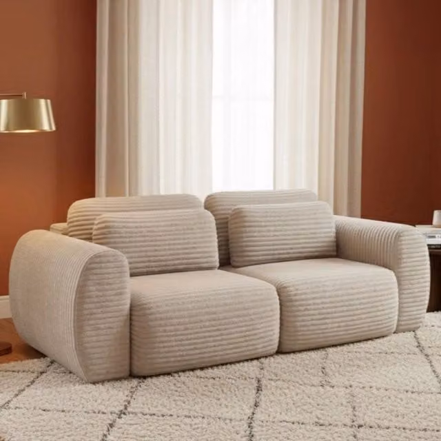 Divano Letto 2 Posti con Contenitore DMORA, Beige Chiaro, L: 266 cm, P: 121 cm