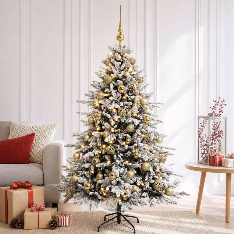 Albero di Natale artificiale moderno vidaXL verde con palline bianche e 150 LED luce bianca calda