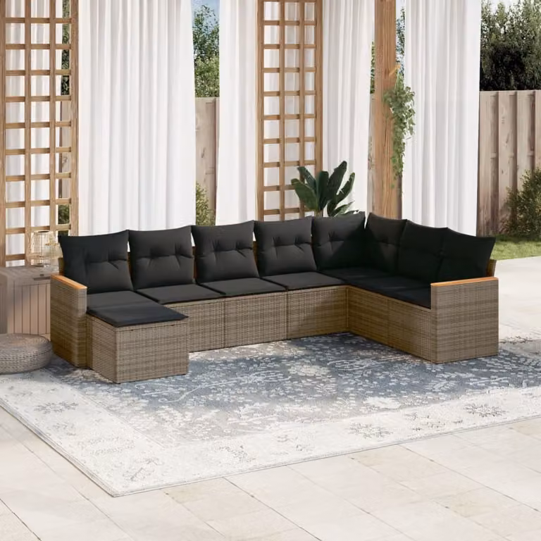 vidaXL Set Divano da Giardino 8 pz a Forma di L in Polyrattan Grigio con Cuscini