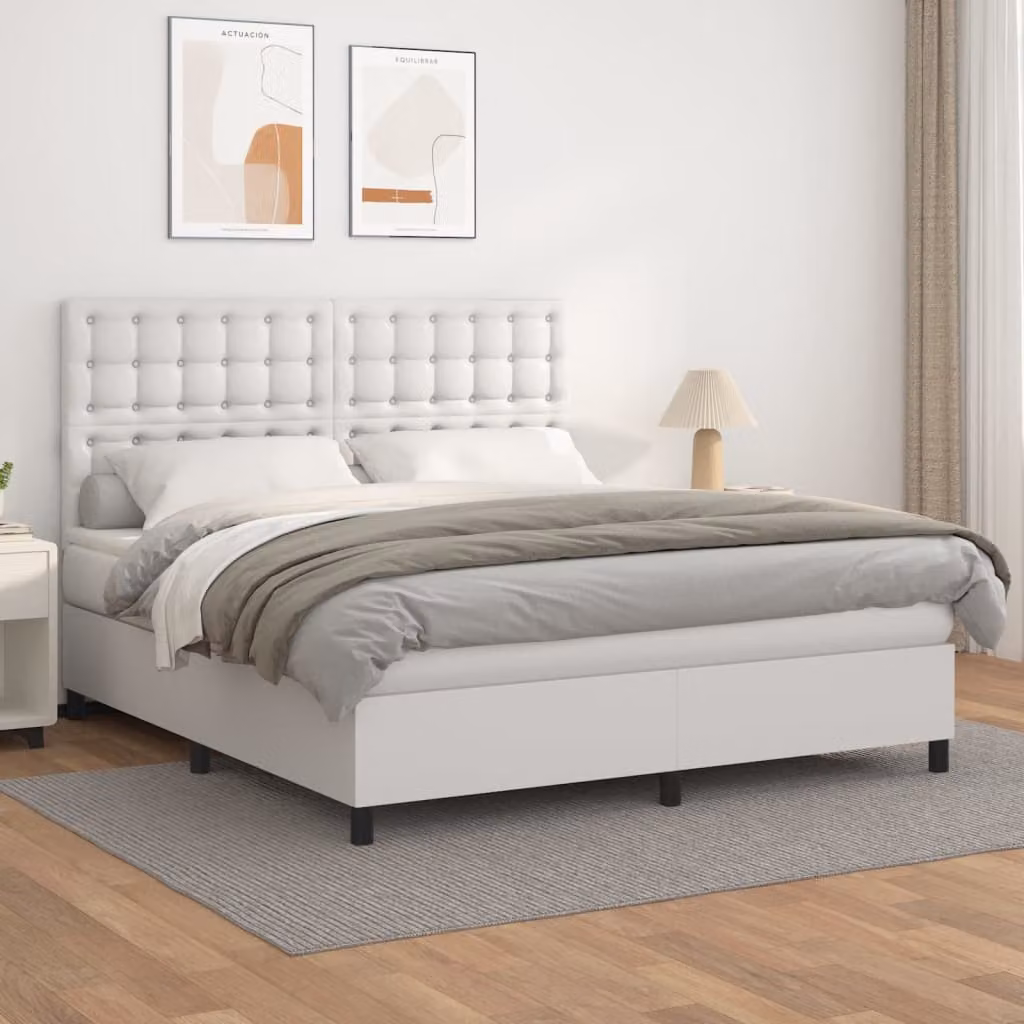 vidaXL Letto Ibrido con Giroletto a Molle e Materasso in Similpelle Bianca L: 180 cm, P: 200 cm