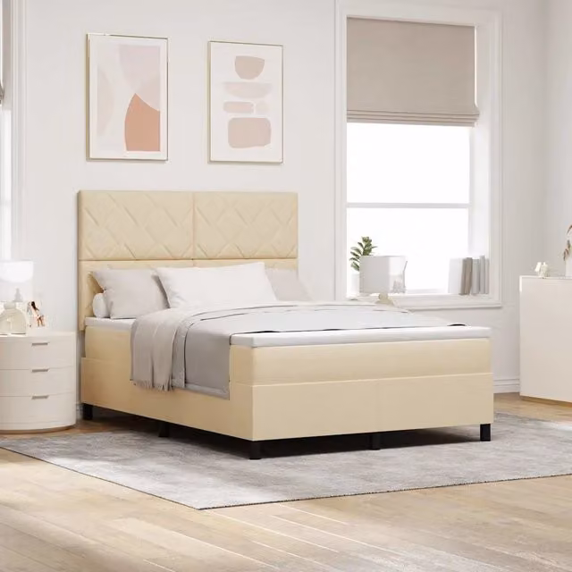 Letto a molle moderno vidaXL in tessuto beige con strisce LED e porta USB L/P: 140 x 200 cm