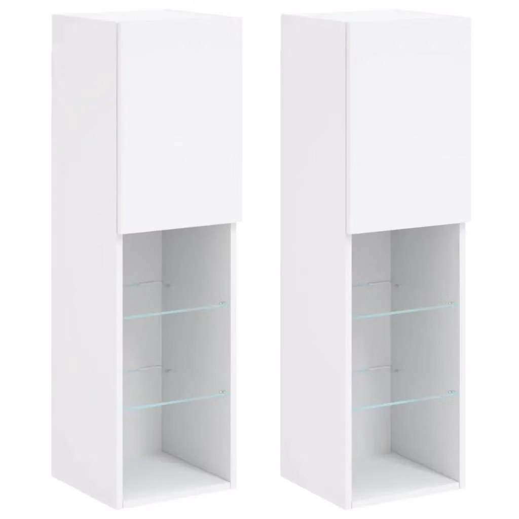 Set di 2 mobili porta TV moderni vidaXL in legno bianco con luci LED integrate, L/P/H: 30,5 x 30 x 102 cm – 2