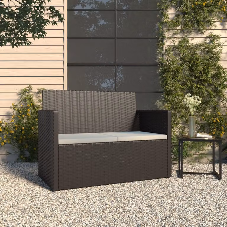 Panca da giardino moderna vidaXL in polyrattan e metallo con cuscini nera L: 105 cm