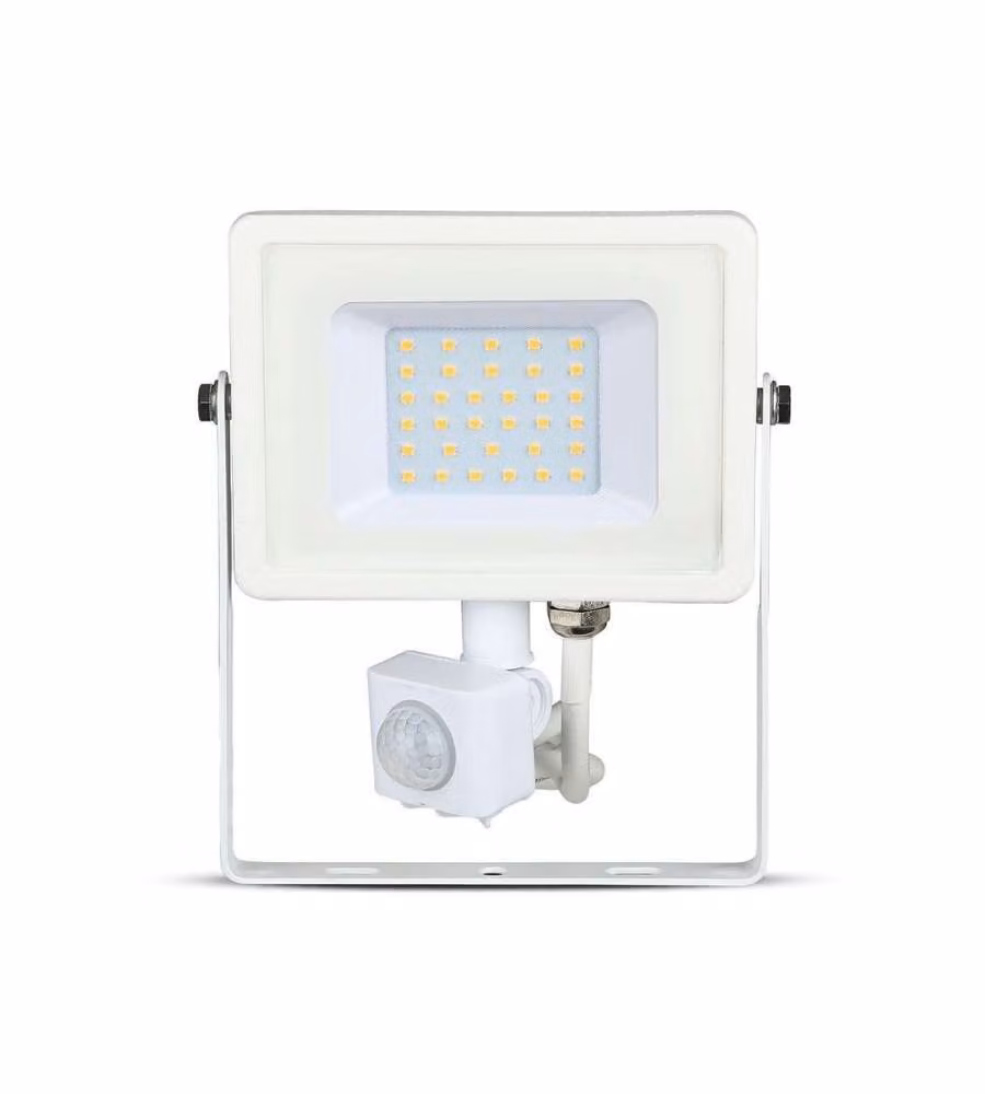 Faro LED V-TAC da 30W con Chip Samsung, Sensore di Movimento e Crepuscolare, Colore Bianco, Luce Bianca Fredda 6400K, Grado di Protezione IP65