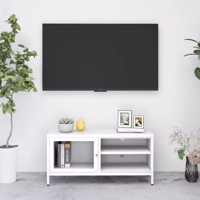 Mobile TV vidaXL Bianco in Acciaio e Vetro L: 90 cm, P: 30 cm, H: 44 cm