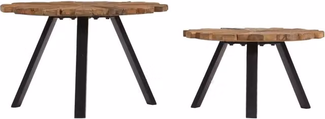 Set di 2 tavolini da salotto rotondi vidaXL in legno massello di recupero e metallo, colore marrone, stile rustico