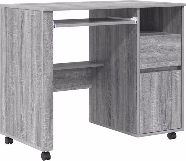 Scrivania moderna per ufficio con ruote e cassetto in MDF Grigio L 91 cm x P 50 cm x H 77 cm