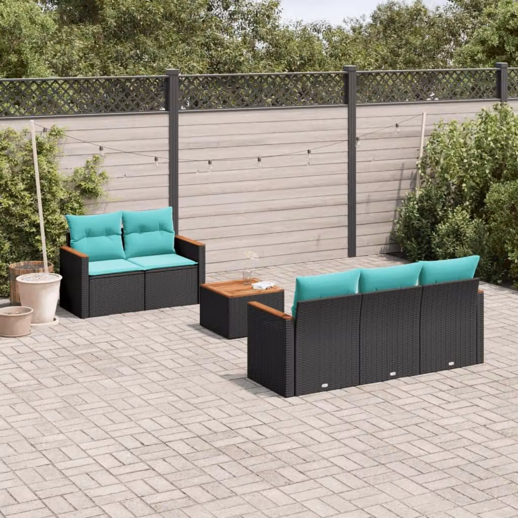 Maison Exclusive - Set di 6 divani da giardino con cuscini, polyrattan nero