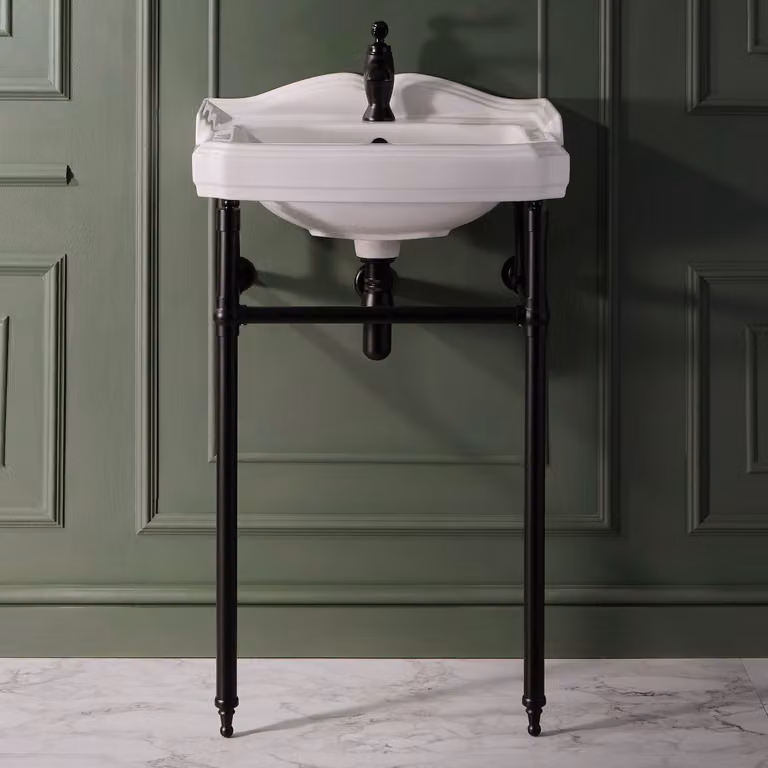 Lavabo Tradizionale da 590mm con 1 Foro per Rubinetteria e Consolle Nera - Regent