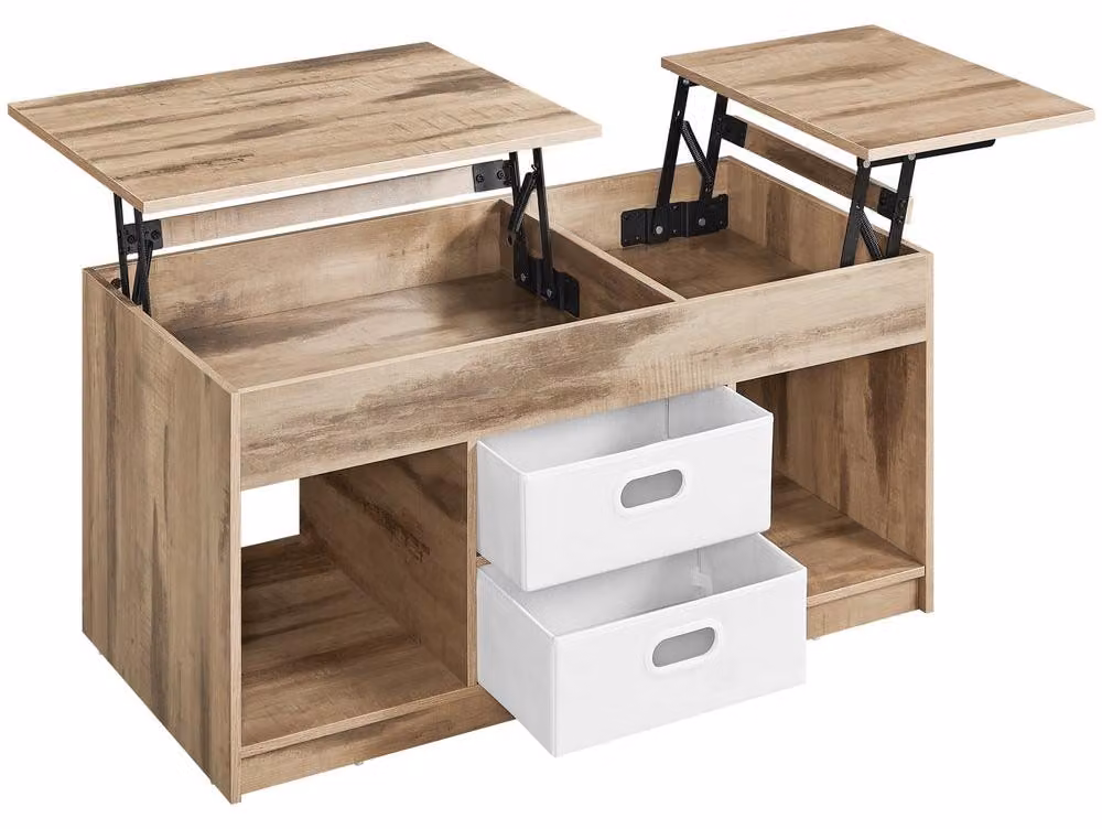 Tavolino da divano regolabile in altezza con 2 cassetti | Colore marrone e bianco | Dimensioni 100x50x48/62,3 cm