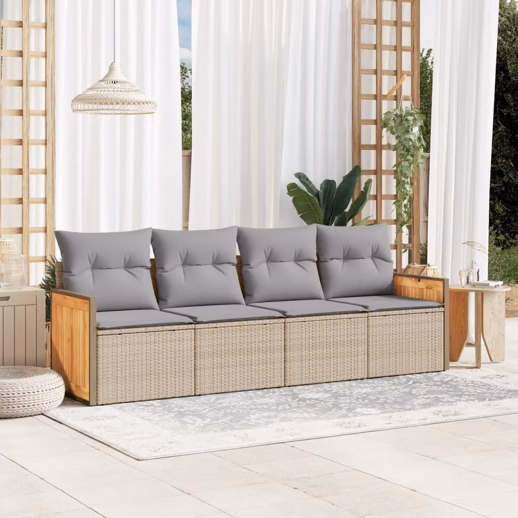 Maison Exclusive - Set Divano da Giardino 4 pz con Cuscini Beige in Polyrattan