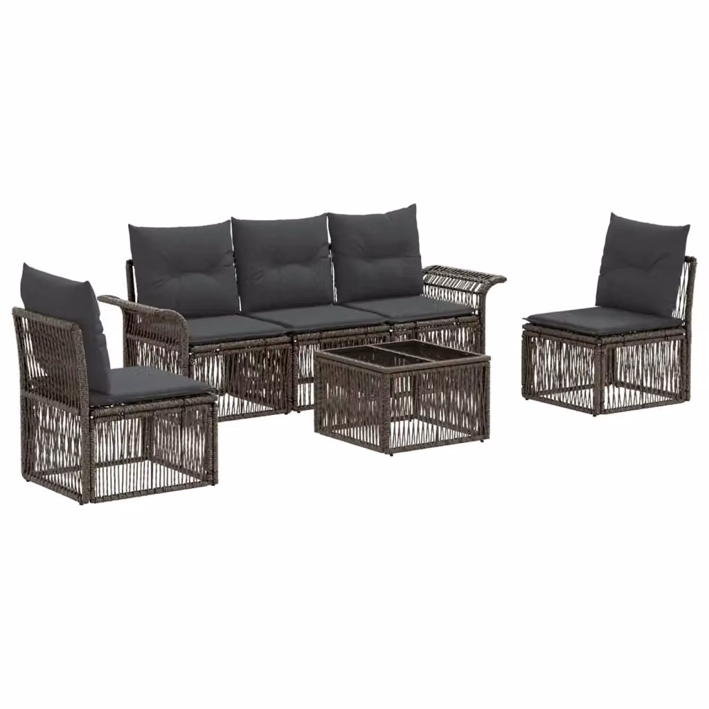 Set da giardino moderno vidaXL composto da 6 pezzi in rattan grigio con divano a 3 posti, poltrone e tavolino da caffè con cuscini inclusi – 2
