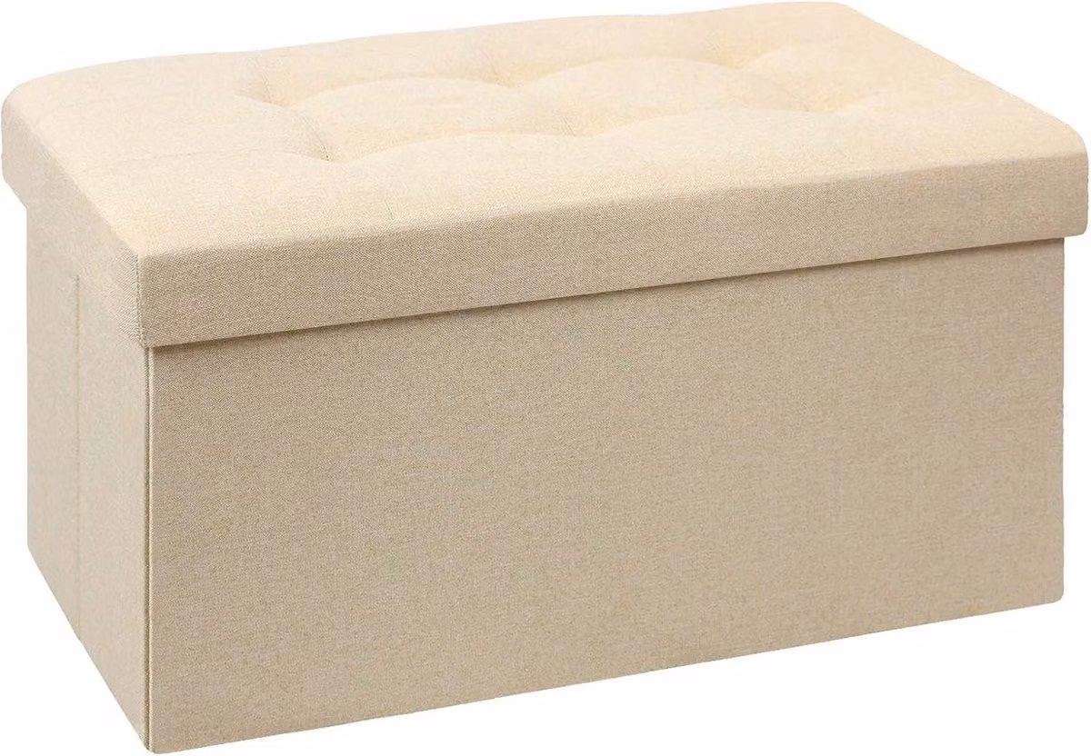 Contenitori pieghevoli in lino e poggiapiedi - color beige, 76 x 38 x 38 cm