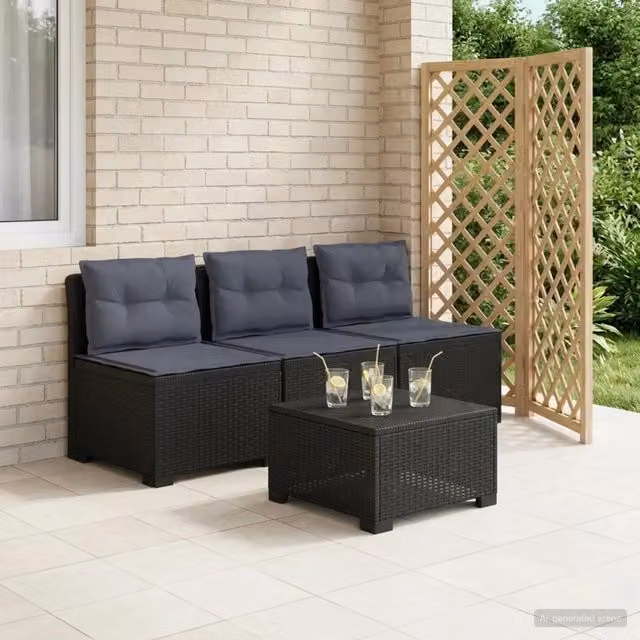 Divano da esterno-Divano da Giardino 3 posti con cuscini in look rattan PP 422339