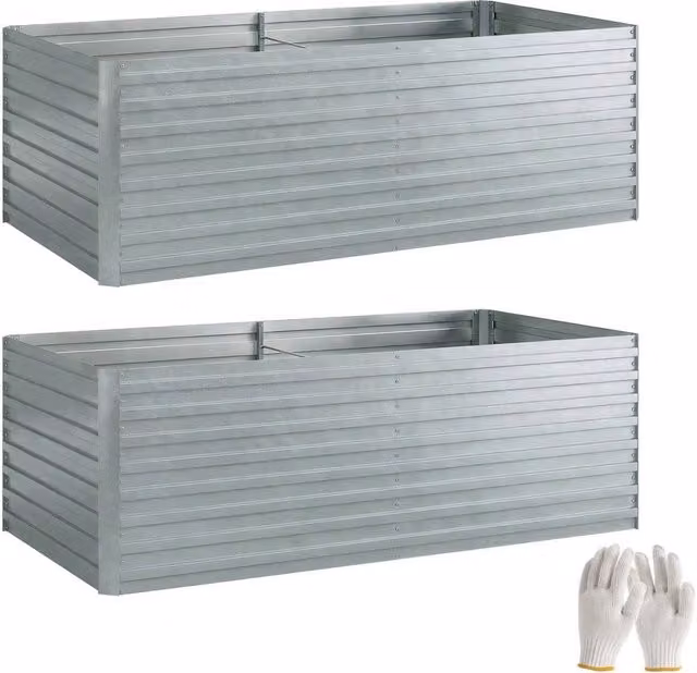 Set di 2 Aiuole Rialzate Giordanoshop in Acciaio Galvanizzato Argento per Orto e Giardino L/P/H: 180 x 90 x 60 cm – 1