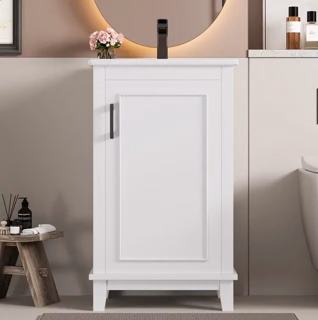 Mobile bagno 51x34x83 cm con lavabo integrato e ripiano regolabile in MDF e ceramica bianco