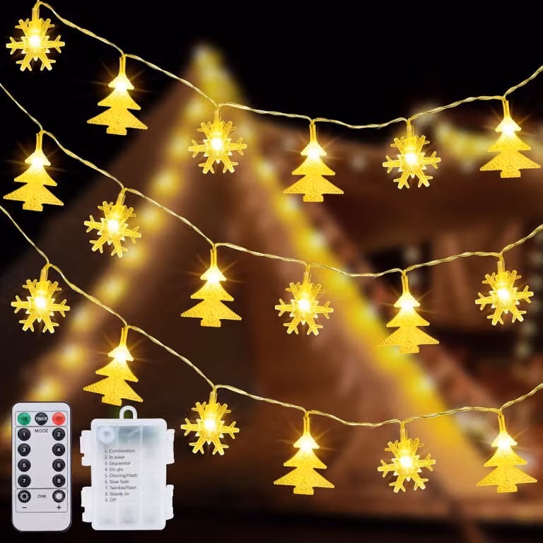 Catena luminosa a LED con 40 decorazioni a forma di fiocchi di neve, lunghezza 6 metri, 8 modalità di illuminazione, con telecomando