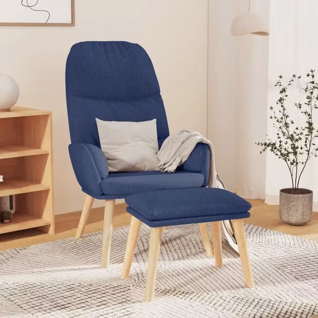 Poltrona Relax con Poggiapiedi vidaXL in Tessuto Blu con Struttura in Metallo e Legno