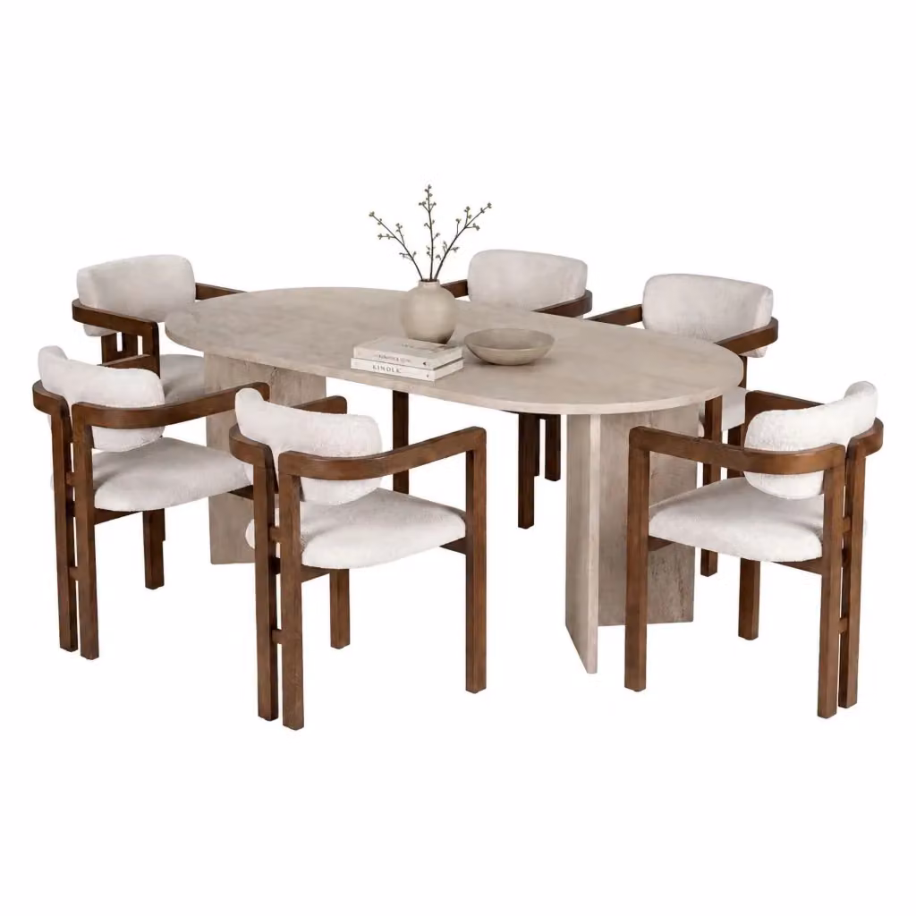 Set Tavolo e 6 Sedie DMORA Moderno con Piano Ovale in MDF Laminato, Colore Beige e Bianco – 2